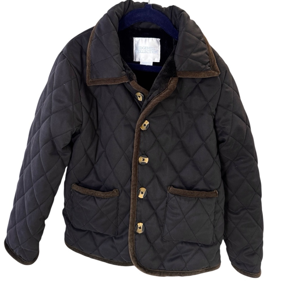 EDGEHILL COLLECTION Navy Boys Quilted Jacket with Corduroy Trim Sz.6-7